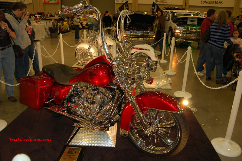 The 2009 World of Wheels Show in Chattanooga, Tennessee. On Jan. 9th,10, & 11th, Pictures by Ron Landry. Custom painted Harley Davidson great paint and the engine shines all over.