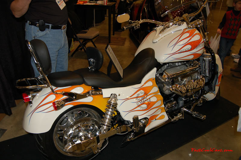 The 2009 World of Wheels Show in Chattanooga, Tennessee. On Jan. 9th,10, & 11th, Pictures by Ron Landry. Boss Hoss a V-8 Motorcycle, custom painted with flames.
