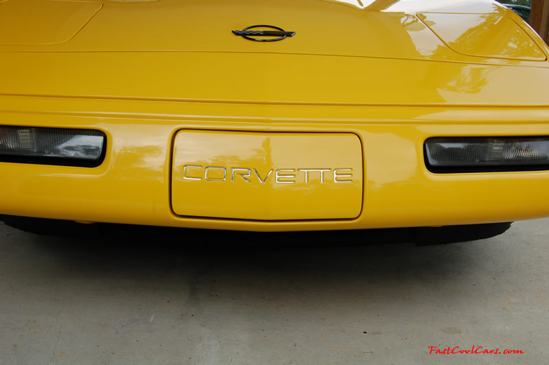 1994 Competition Yellow Chevrolet Corvette, 383 stroker LT1, 6 speed. New chrome decals in the front bumper letter inserts.