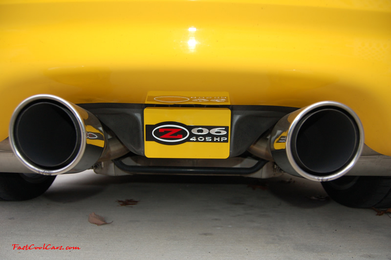 2002 Millennium Yellow Z06 Corvette - 405 HP Stock, at new home in Cleveland, Tennessee, Borla sual Stinger exhaust, and rear exhaust plate.