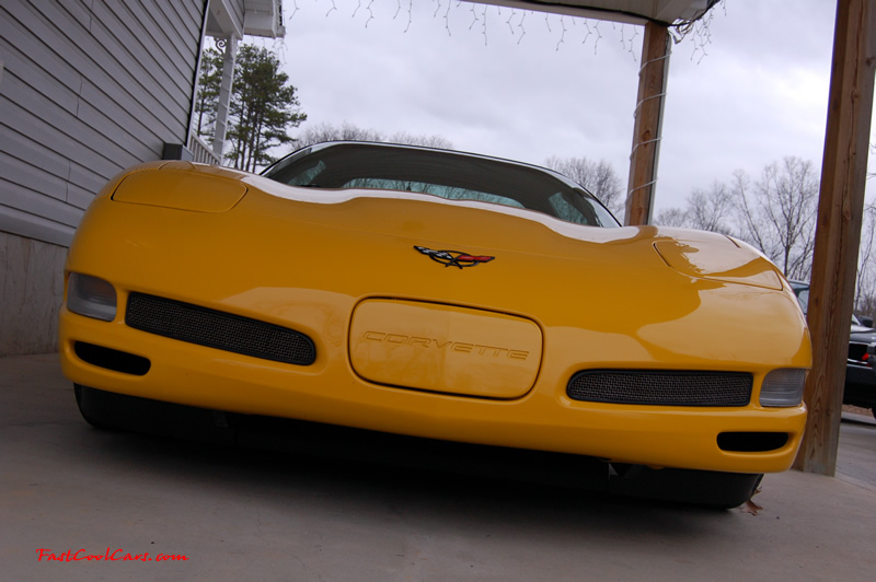 2002 Millennium Yellow Z06 Corvette - 405 HP Stock, at new home in Cleveland, Tennessee, nice front view, with working functional front brake ducts to draw in fresh cool air for cooling the front brakes.