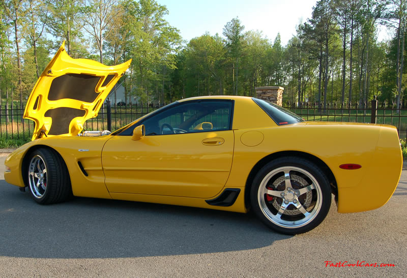 2002 Millennium Yellow supercharged & methanol injected Z06 Corvette, with many modifications, over 50 grand invested in the past 2+ years, for sale $38,000 what a deal. 555 HP | 565TQ - Polished blower, love the polished blower sticking up out of the engine bay area in this shot.