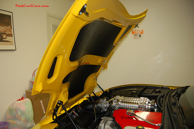 2002 Millennium Yellow supercharged & methanol injected Z06 Corvette, with many modifications, over 50 grand invested in the past 2+ years, for sale $38,000 what a deal. 555 HP | 565TQ - Polished blower. Custom Caravaggio Magnuson Blower hood, see the arch in the middle to hide the blower...