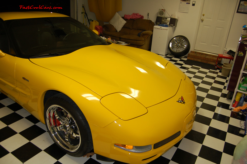 2002 Millennium Yellow supercharged & methanol injected Z06 Corvette, with many modifications, over 50 grand invested in the past 2+ years, for sale $38,000 what a deal. 555 HP | 565TQ - Polished blower. See the original hood hanging on the wall in the background.