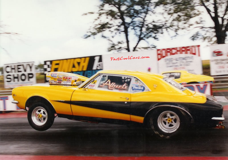 Best Et-8.18 - Best Mph-170 - car weighs-3345, with driver - did the longest wheelie in super Chevy history, 367 feet from the starting line ! the Camaro was the first 3200 lb car to go in the 9s, also the first 3200lb car to go in the 8s.