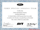 1998 SVT Cobra convertible certificate of authenticity, build number 3258 out of 3480, 1 of 223 exactly like it built.