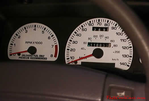 1993 Ford Taurus SHO - white faced Cobra guages - notice the "premium fuel reccommended" since it is a Yamaha performance engine - fastcoolcars.com