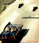 The Original Batmobile from the series in 1966-68 TV series with parachutes deployed