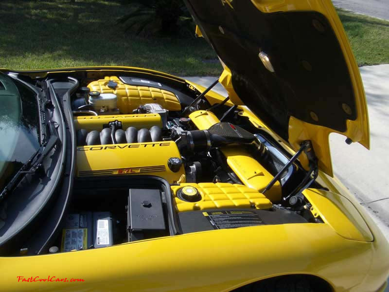 C5 Chevrolet Z06 Corvette 2001 - 2004, 385 to 405 horsepower, Aluminum block and heads LS6, all with 6 speeds.  America's sport car in Millennium Yellow, with awesome aftermarket hood, and CCW SP500 polished aluminum wheels.