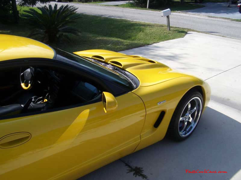 C5 Chevrolet Z06 Corvette 2001 - 2004, 385 to 405 horsepower, Aluminum block and heads LS6, all with 6 speeds.  America's sport car in Millennium Yellow, with awesome aftermarket hood, and CCW SP500 polished aluminum wheels.