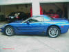 C5 Chevrolet Z06 Corvette 2001 - 2004, 385 to 405 horsepower, Aluminum block and heads LS6, all with 6 speeds.  America's sport car in Electron Blue, left side view.