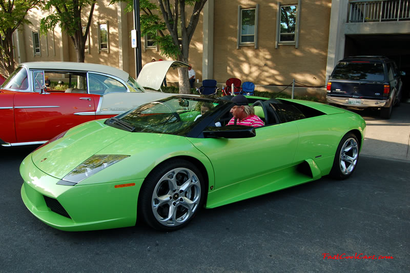 Lime Green Lamborghini Gallardo with the pro wrestler and his girlfriend at the Cleveland TN monthly car shows and events with hot rods, muscle cars, famous cars, rare cars, wild cars, fast cars, cool cars, rat rods, supercharged cars, new whips, and much more.