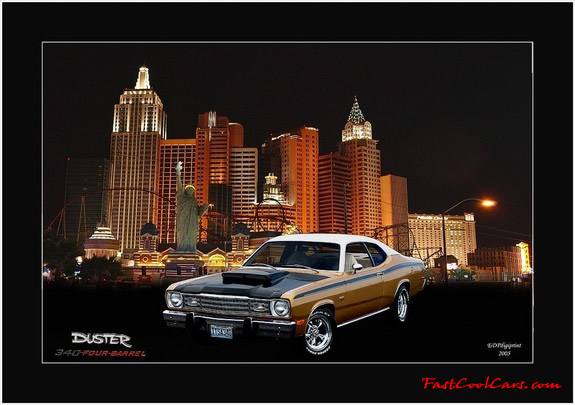 1973 Plymouth Duster 340, custom chrome mag wheels.