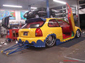 “Trick It Out” a sister to “Pimp My Ride.” This is the real deal. Harbor Motorsports of California was selected to build this car and won the Cartoon series with it. $30-40k was spent between MTV, sponsors and the shop on this heavily modified 1996 Honda Civic Hatch