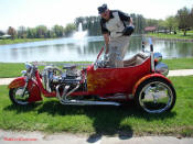 Custom T-bucket Trike V8 Chevy Custom Stroker Engine Harley Front End ~ Crazy Horse Real Fire Paint ~ 1st Place Show Winner.