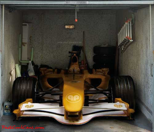 Formula one Race car, on garage door decal.