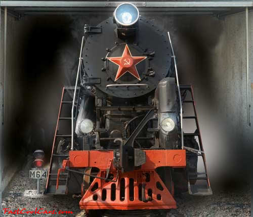 Old timey locomotive train, on garage door decal.