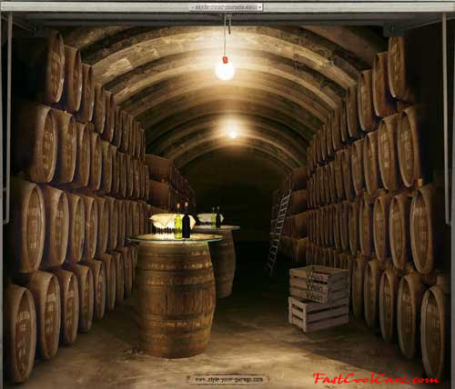 Wine or whiskey cellar, on garage door decal.