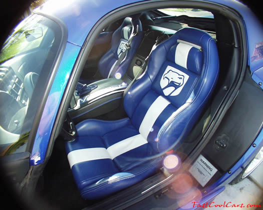 1996 Dodge Viper GTS - With custom Vezano blue and white striped seats with the viper logo embroidered in leather.