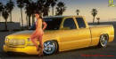 Lowrider pick-up that has been lowered, dropped, slammed, and scraping, using many different modifications.