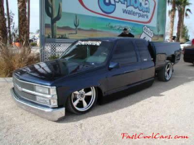 Lowrider pickup that has been lowered dropped slammed and scraping