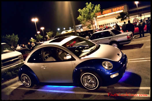 Lowriders that have been lowered, dropped, slammed, and scraping, using many different modifications. VW Bug, nice paint