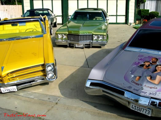 Lowriders that have been lowered, dropped, slammed, and scraping, using many different modifications. collection of classics