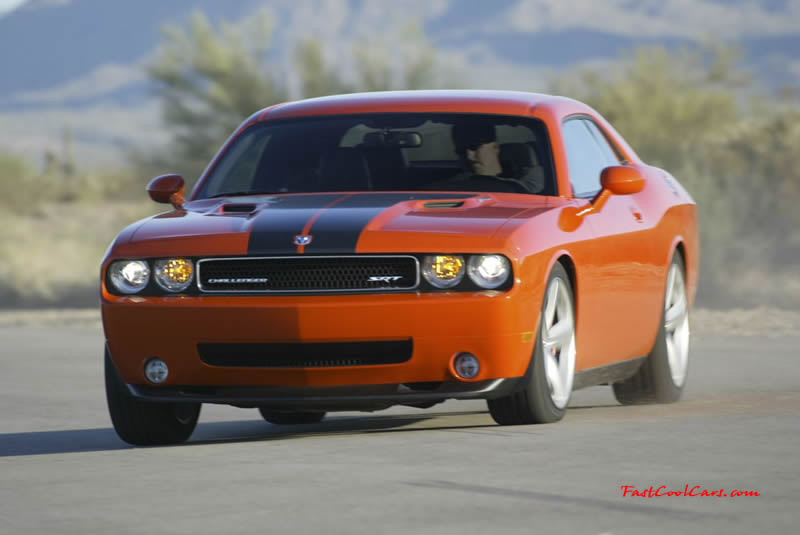 New Dodge Challenger, 6.1 V8 Hemi, 425 crank horsepower, 420 crank foot pounds of torque. SRT8