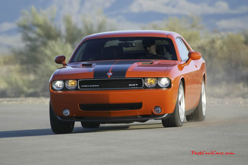 New Dodge Challenger, 6.1 V8 Hemi, 425 crank horsepower, 420 crank foot pounds of torque. SRT8