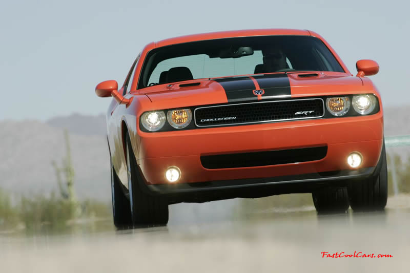 New Dodge Challenger, 6.1 V8 Hemi, 425 crank horsepower, 420 crank foot pounds of torque. SRT8