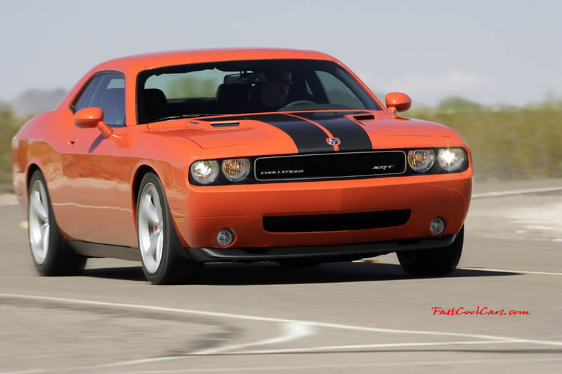 New Dodge Challenger, 6.1 V8 Hemi, 425 crank horsepower, 420 crank foot pounds of torque. SRT8