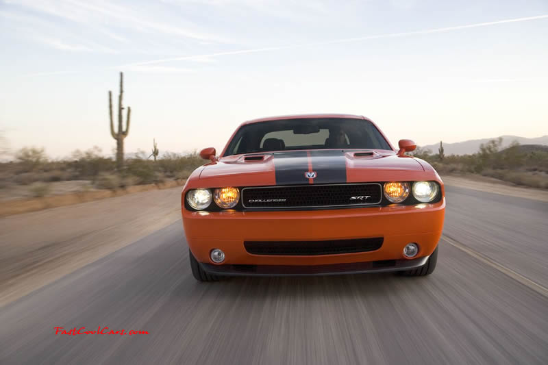 New Dodge Challenger, 6.1 V8 Hemi, 425 crank horsepower, 420 crank foot pounds of torque. SRT8