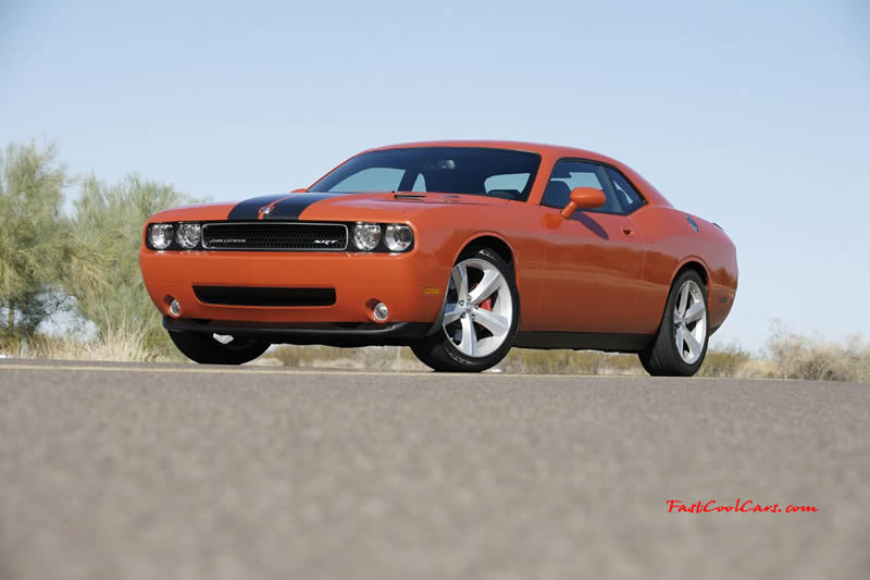 New Dodge Challenger, 6.1 V8 Hemi, 425 crank horsepower, 420 crank foot pounds of torque. SRT8