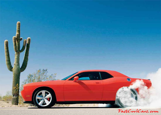 New Dodge Challenger, 6.1 V8 Hemi, 425 crank horsepower, 420 crank foot pounds of torque. SRT8