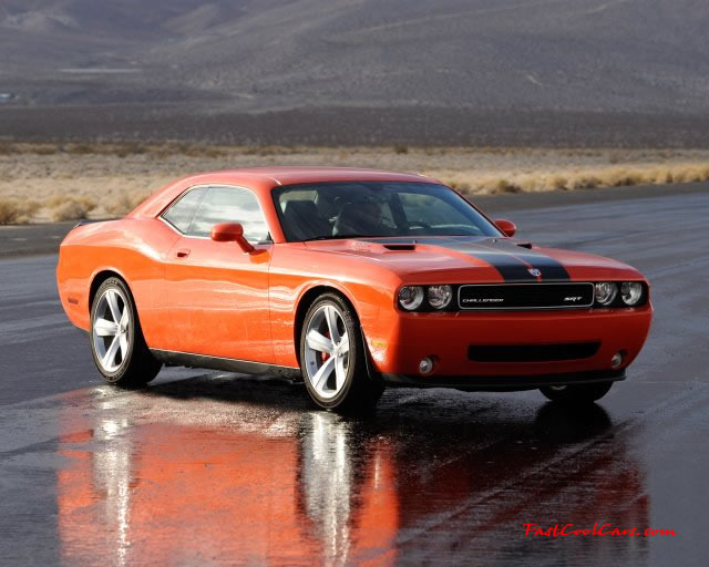 New Dodge Challenger, 6.1 V8 Hemi, 425 crank horsepower, 420 crank foot pounds of torque. SRT8