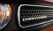 New Dodge Challenger, 6.1 V8 Hemi, 425 crank horsepower, 420 crank foot pounds of torque. SRT8, Challenger emblem on front grill.