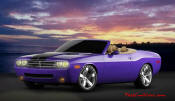 New Dodge Challenger, 6.1 V8 Hemi, 425 crank horsepower, 420 crank foot pounds of torque. SRT8, convertible, and plume crazy purple paint.