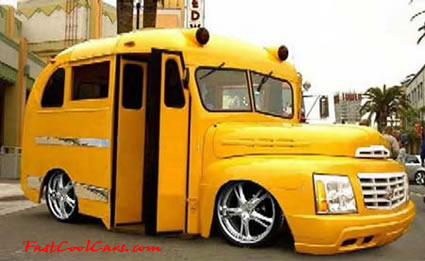 Pimped out ride, Pimp my ride with custom paint, on this short school bus with chrome wheels.