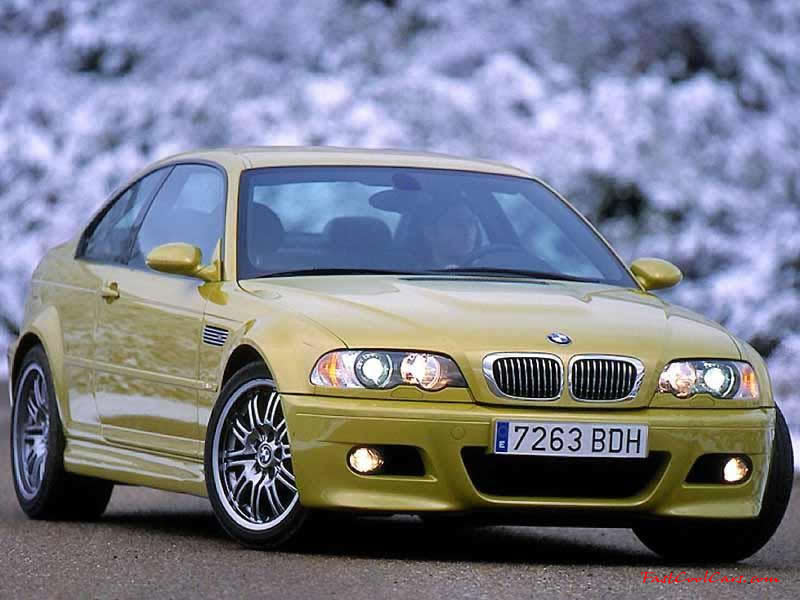 BMW M3 yellow paint right front angle view