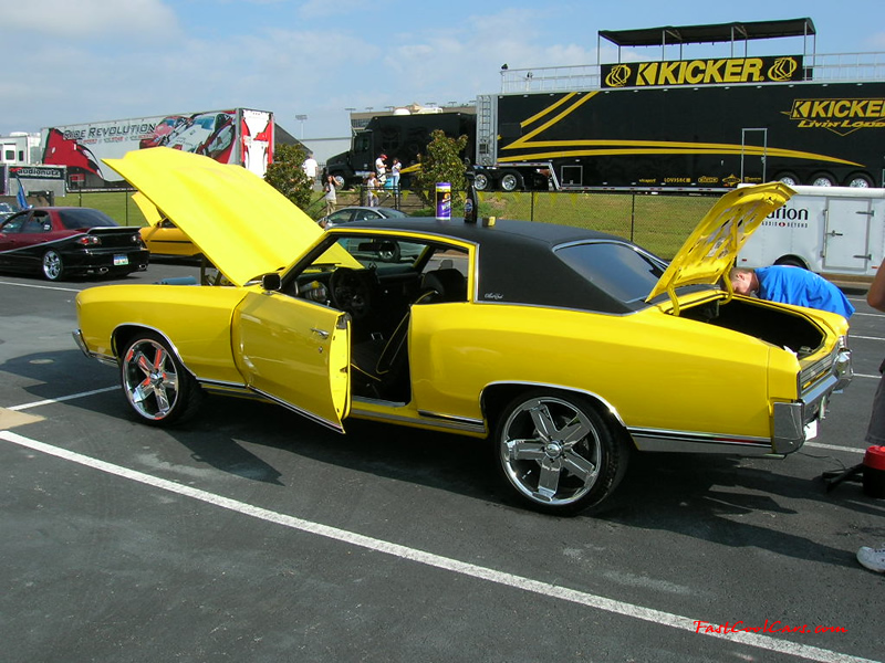 Nopi Nationals - Motorsports Supershow 2005, classic Chevrolet Monte Carlo, in awesome yellow and big chrome wheels.