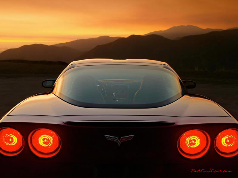 C6 Corvette rear view at dusk