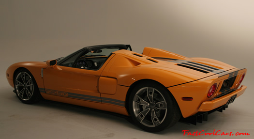 The 2005 Ford GTX1 - Gleaming orange paint with tungsten racing stripes. A removable hard-top aluminum roof. Custom designed forged modular wheels. And a 618-700 horsepower, 5.4L supercharged V-8 engine. 