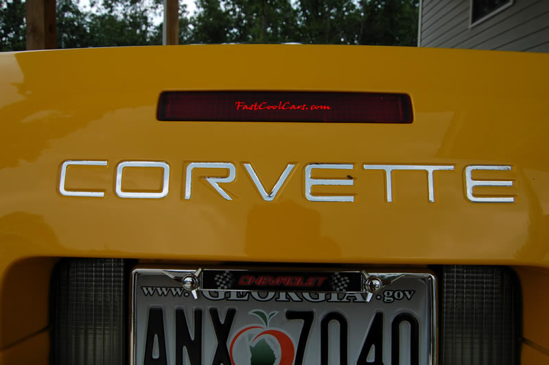 1994 Competition Yellow Chevrolet Corvette, 383 stroker LT1, 6 speed. New chrome letters in the rear letter insert.