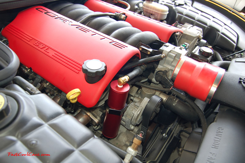 2002 Millennium Yellow Z06 Corvette - 405 HP Stock, at new home in Cleveland, Tennessee, with new red anodized aluminum oil catch can