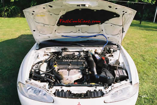 1996 Eclipse, engine compartment, DOHC 2.0 liter engine with spyder transmission