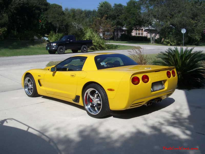 C5 Chevrolet Z06 Corvette 2001 - 2004, 385 to 405 horsepower, Aluminum block and heads LS6, all with 6 speeds.  America's sport car in Millennium Yellow, with awesome aftermarket hood, and CCW SP500 polished aluminum wheels.