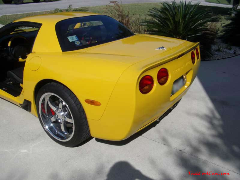 C5 Chevrolet Z06 Corvette 2001 - 2004, 385 to 405 horsepower, Aluminum block and heads LS6, all with 6 speeds.  America's sport car in Millennium Yellow, with awesome aftermarket hood, and CCW SP500 polished aluminum wheels.