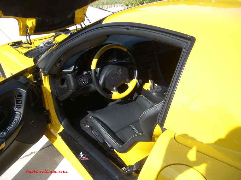 C5 Chevrolet Z06 Corvette 2001 - 2004, 385 to 405 horsepower, Aluminum block and heads LS6, all with 6 speeds.  America's sport car in Millennium Yellow, with awesome aftermarket hood, and CCW SP500 polished aluminum wheels.