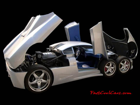 The ideas behind the Tyrell P34 don�t necessarily translate to the C6W, though Ferruccio Covini, the company�s founder, gives the following reasons for creating his modern-day six-wheeler: Less risk of front tires deflating, less risk of aquaplaning, better braking, better grip, better comfort, better absorption of frontal impact.