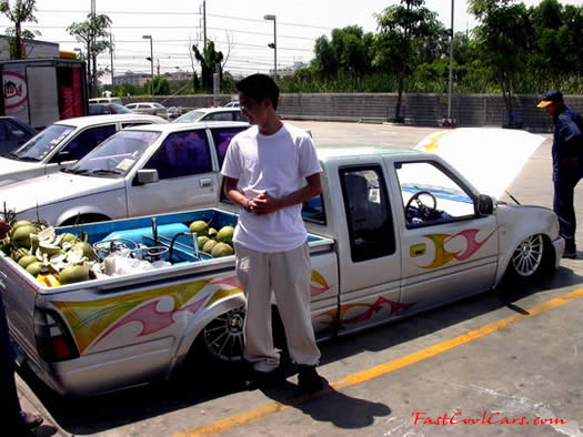 Lowrider pick-up that has been lowered, dropped, slammed, and scraping, using many different modifications.